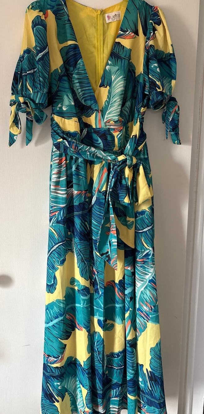 L'Atiste Palm Tropical Print Bodysuit Maxi Dress Resort Wear Size XL